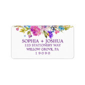 Paarse roze en blauwe Waterverf bloemen bruiloft Etiket (Voorkant)