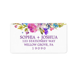 Paarse roze en blauwe Waterverf bloemen bruiloft Etiket
