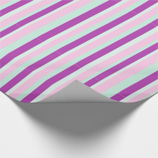 Paarse roze en Blauwgroen gestreept restanten Cadeaupapier (Hoek)