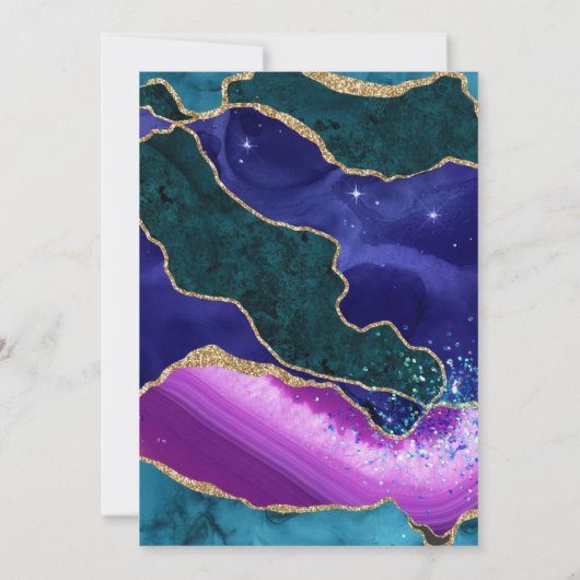 Paarse, roze en Blauwgroen goudglittergetijden Kaart (Achterkant)