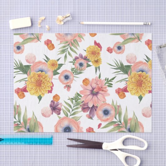 Paarse roze en gele bloemen tissuepapier (Craft)