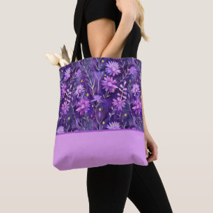 Paarse Roze en Gele Daisy Bloemen, Kleurenblok Tote Bag