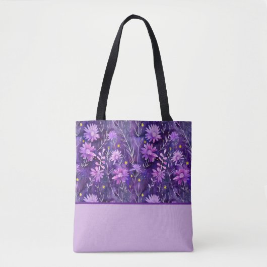 Paarse Roze en Gele Daisy Bloemen, Kleurenblok Tote Bag (Voorkant)