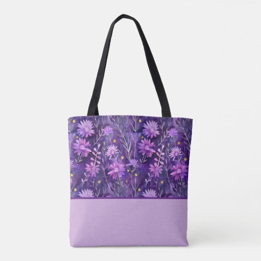 Paarse Roze en Gele Daisy Bloemen, Kleurenblok Tote Bag (Achterkant)