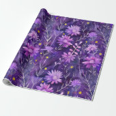 Paarse Roze en Gele Daisy Bloempatroon Cadeaupapier (Uitgerold)