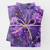 Paarse Roze en Gele Daisy Bloempatroon Inpakpapier Vel (In situ)