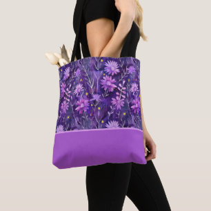 Paarse Roze en Gele Madeliefjes Bloem, Kleurblok Tote Bag