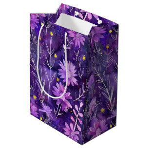 Paarse Roze en Gele Madeliefjes Bloempatroon Medium Cadeauzakje