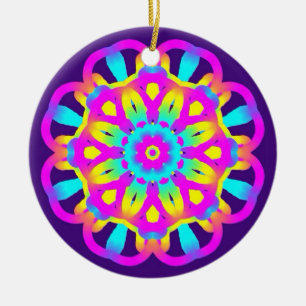 Paarse, roze en gele Tie Dye Keramisch Ornament