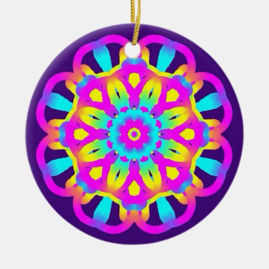 Paarse, roze en gele Tie Dye Keramisch Ornament (Voorkant)