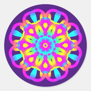Paarse, roze en gele Tie Dye Ronde Sticker