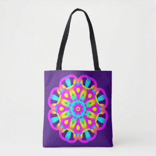 Paarse, roze en gele Tie Dye Tote Bag