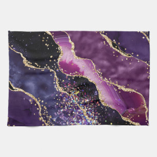 Paarse, Roze en Gouden Glitter Agate Patroon Theedoek