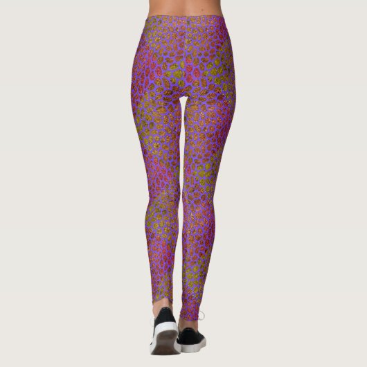 Paarse, roze en gouden moderne mozaïekproefafdrukk leggings (Achterkant)