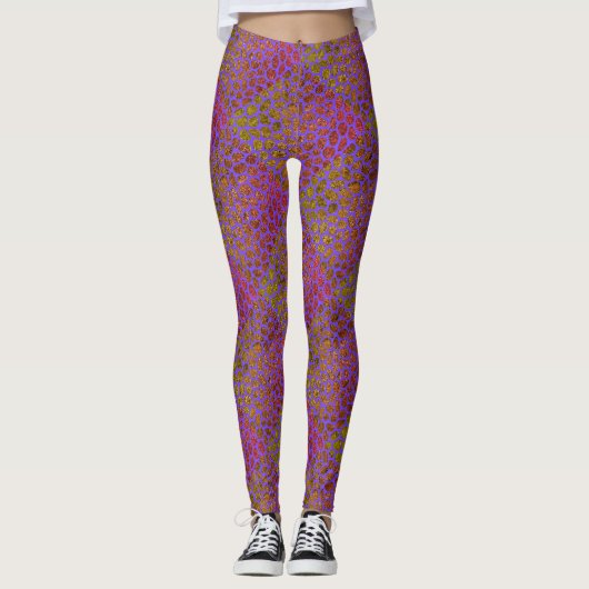 Paarse, roze en gouden moderne mozaïekproefafdrukk leggings (Voorkant)