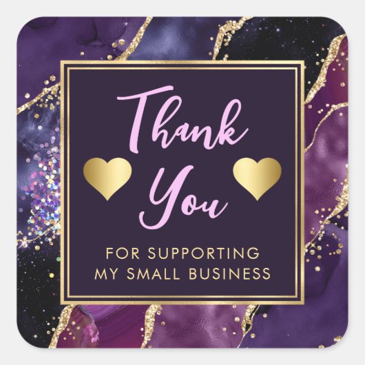 Paarse, roze en goudglitter Agate Small Business Vierkante Sticker (Voorkant)