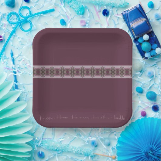 Paarse roze en groene vierkant papieren bordje (Feest)