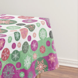 Paarse roze en groene wintersneeuwvlokken tafelkleed