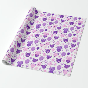 Paarse roze en lavendel Beren en ballonnen cadeau Cadeaupapier