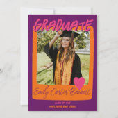 Paarse Roze en Oranje Foto Graduation Party Kaart (Voorkant)