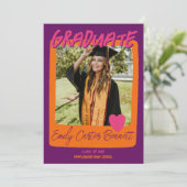 Paarse Roze en Oranje Foto Graduation Party Kaart (Staand voorkant)