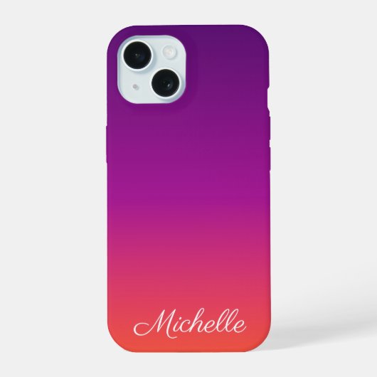 Paarse, roze en oranje gradiëntmeter iPhone 15 case (Achterkant)