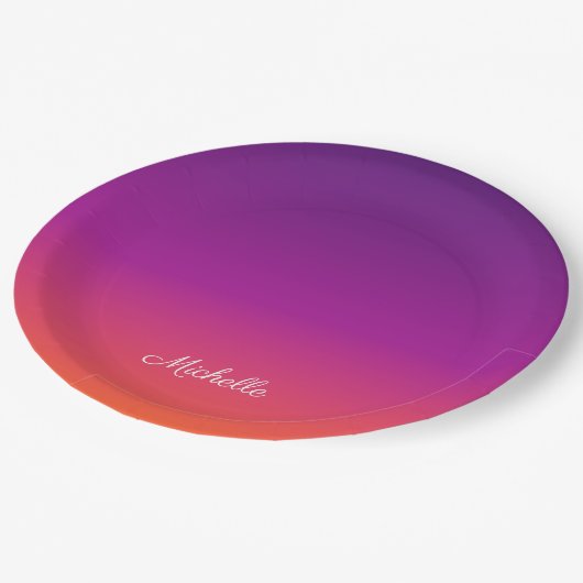 Paarse, roze en oranje gradiëntmeter papieren bordje (Gekanteld)