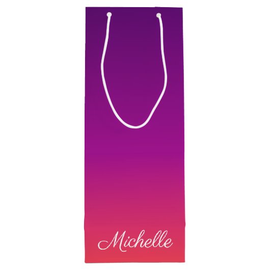 Paarse, roze en oranje gradiëntmeter wijn cadeautas (Achterkant)