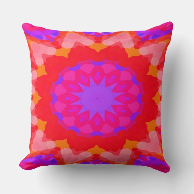 Paarse, roze en Oranje Starburst Kussen (Voorkant)