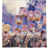 Paarse roze en oranje tulpen douchegordijn (Voorkant)