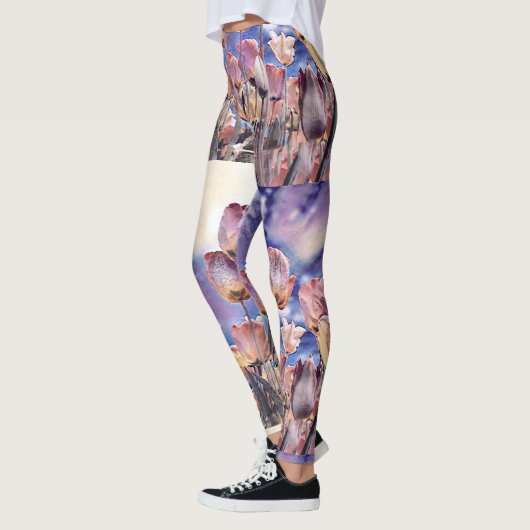 Paarse roze en oranje tulpen leggings (Links)