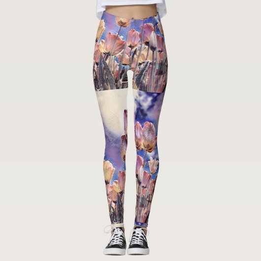 Paarse roze en oranje tulpen leggings (Voorkant)