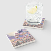 Paarse, roze en oranje tulpen stenen onderzetter (Zijkant)