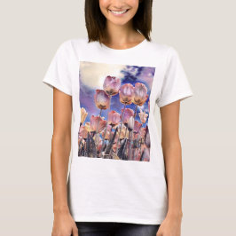 Paarse roze en oranje tulpen t-shirt