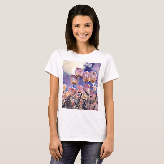 Paarse roze en oranje tulpen t-shirt (Voorkant volledig)
