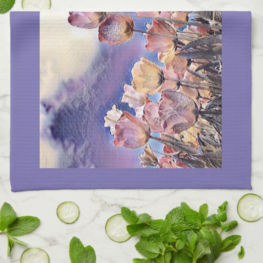 Paarse, roze en oranje tulpen theedoek (Gevouwen)