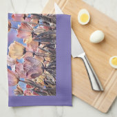 Paarse, roze en oranje tulpen theedoek (Quarter Fold)