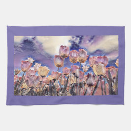 Paarse, roze en oranje tulpen theedoek