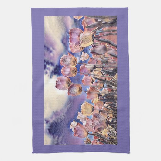 Paarse, roze en oranje tulpen theedoek (Verticaal)