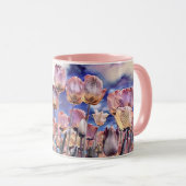 Paarse, roze en oranje tulpen Tweetone koffiemu Mok (Voorkant rechts)
