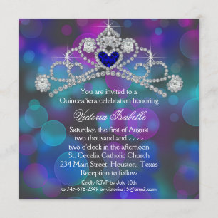Paarse Roze en Turquoise Blauwe Quinceanera Kaart