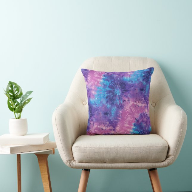 Paarse Roze en Turquoise Tie Dye Barst Kussen (Stoel)