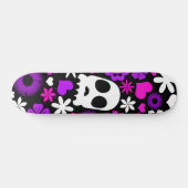 Paarse, roze en witte schedel en bloempatroon persoonlijk skateboard (Horizontaal)