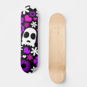 Paarse, roze en witte schedel en bloempatroon persoonlijk skateboard (Voorkant)