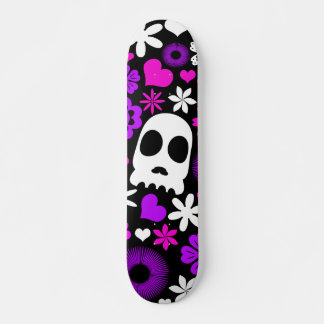 Paarse, roze en witte schedel en bloempatroon persoonlijk skateboard