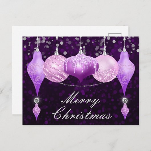 Paarse, Roze en Zilverige kerstcadeautjes Feestdagenkaart (Voorkant / Achterkant)