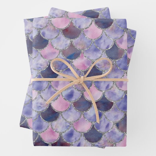 Paarse, Roze en Zilverzeemeerminnen Inpakpapier Vel (In situ)