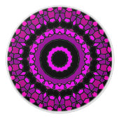 Paarse roze en zwarte Kaleidoscoop Patroon Keramische Knop (Voorkant)