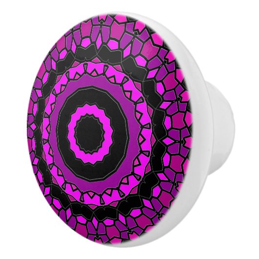 Paarse roze en zwarte Kaleidoscoop Patroon Keramische Knop (Rechts)