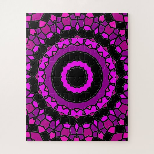Paarse roze en zwarte Kaleidoscoop Patroon Legpuzzel (Verticaal)